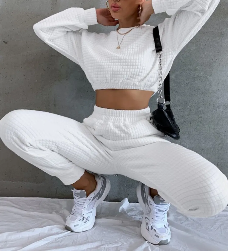 Conjunto Esportivo Branco Texturizado Feminino · Branco / Branco