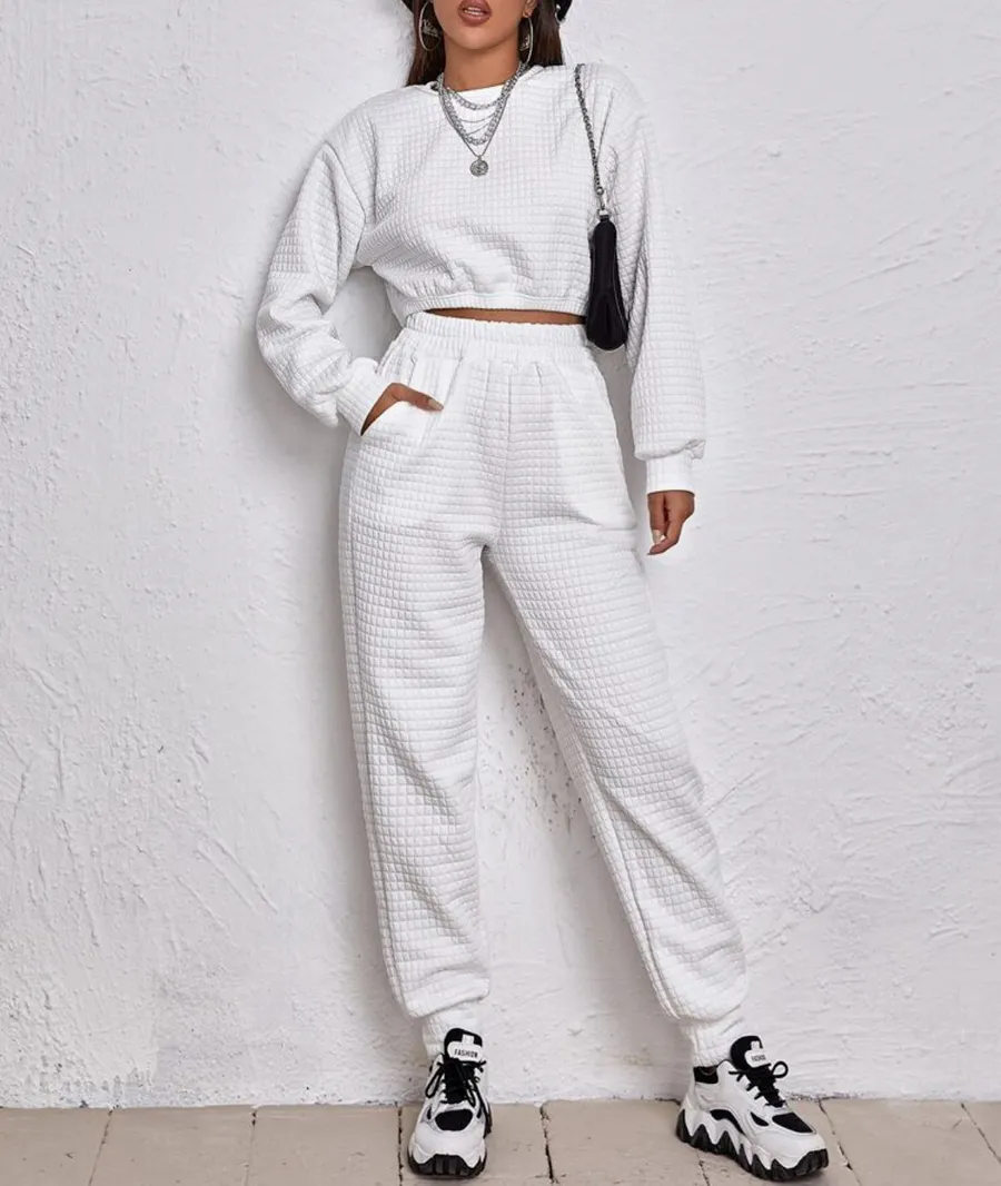 Conjunto Esportivo Branco Texturizado Feminino · Branco / Branco