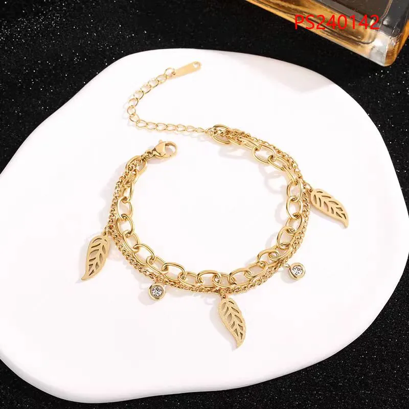Pulseira Dourada Folhas e Cristais Inoxidável