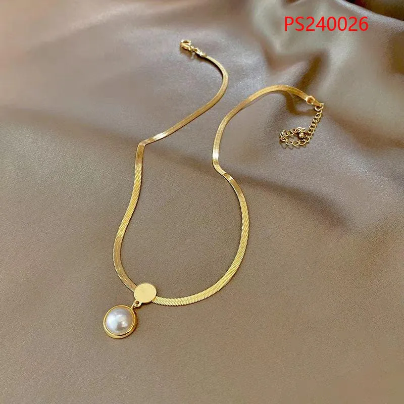 Colar de Ouro com Pérola Elegante Inoxidável