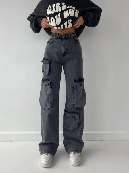 Calça Jeans Cargo Larga Boyfriend 