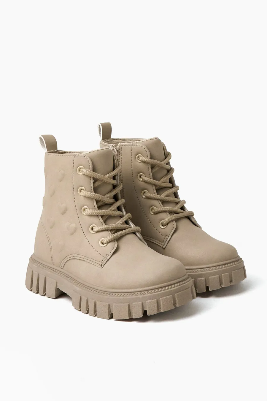 Botas com atacadores Military em poliuretano · Criança · Creme
