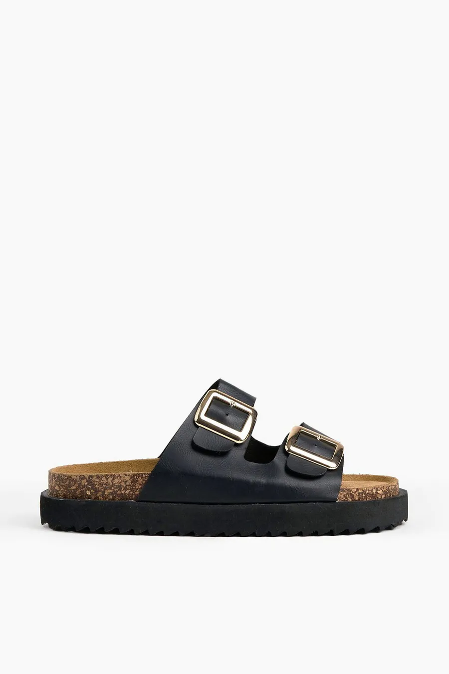 Chinelos plataforma Double Buckle em poliuretano · Senhora · Preto