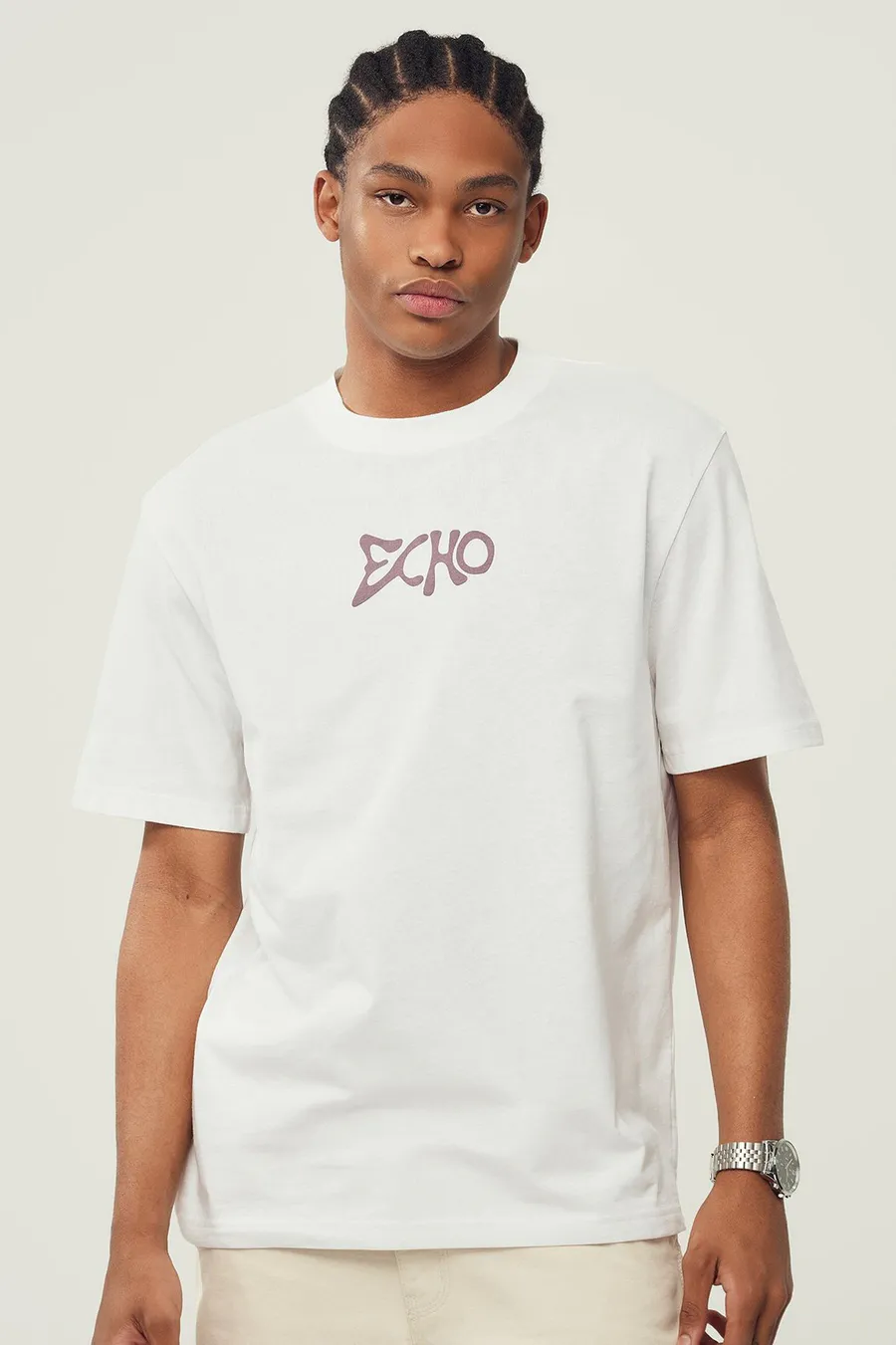 T-shirt largo em algodão · Homem · Creme
