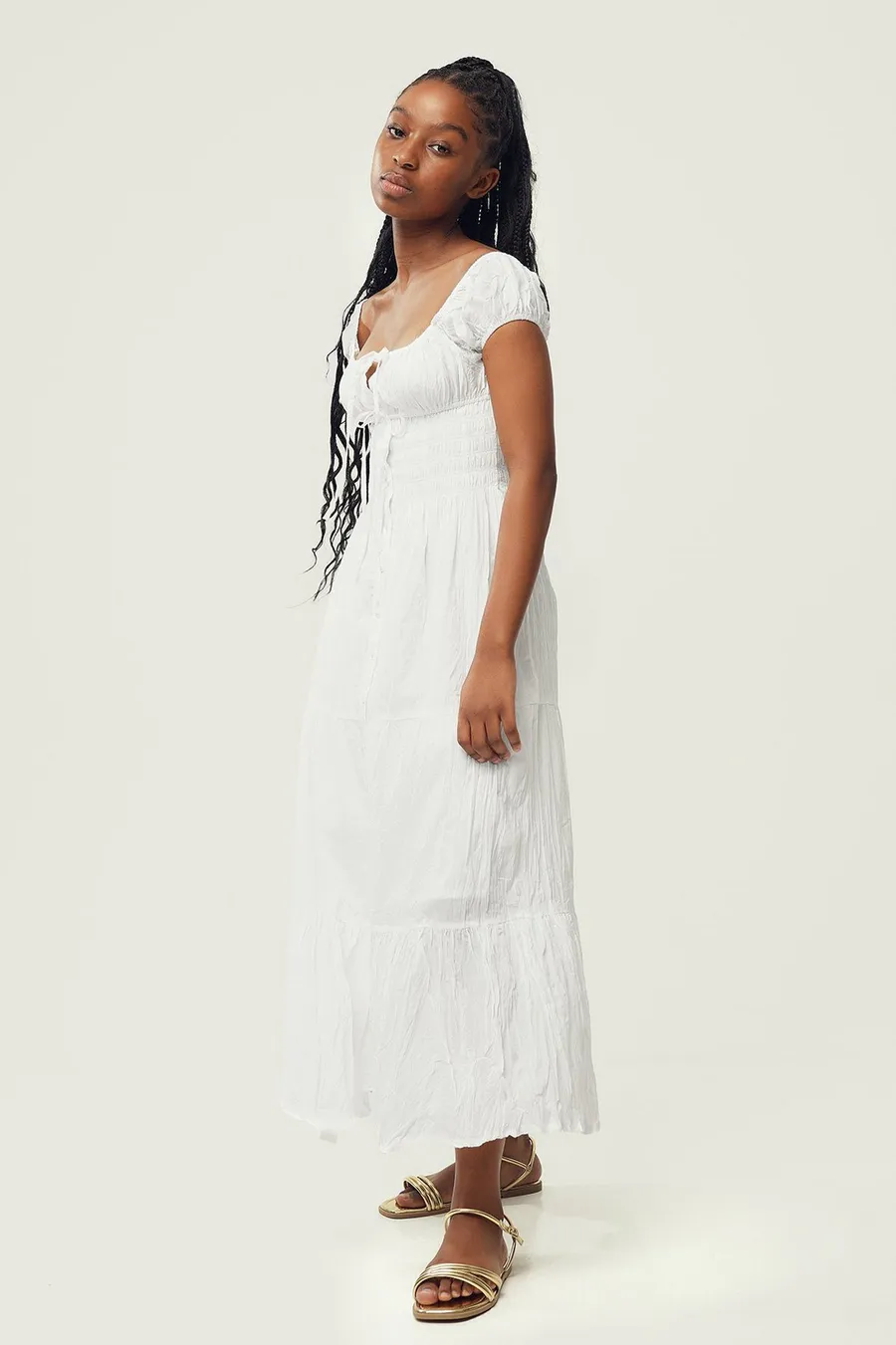 Vestido boca de sino Fit em algodão · Menina · Branco