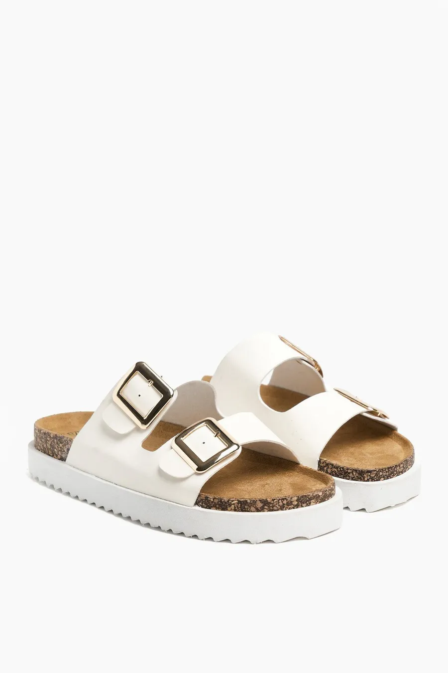 Chinelos plataforma Double Buckle em poliéster · Senhora · Branco