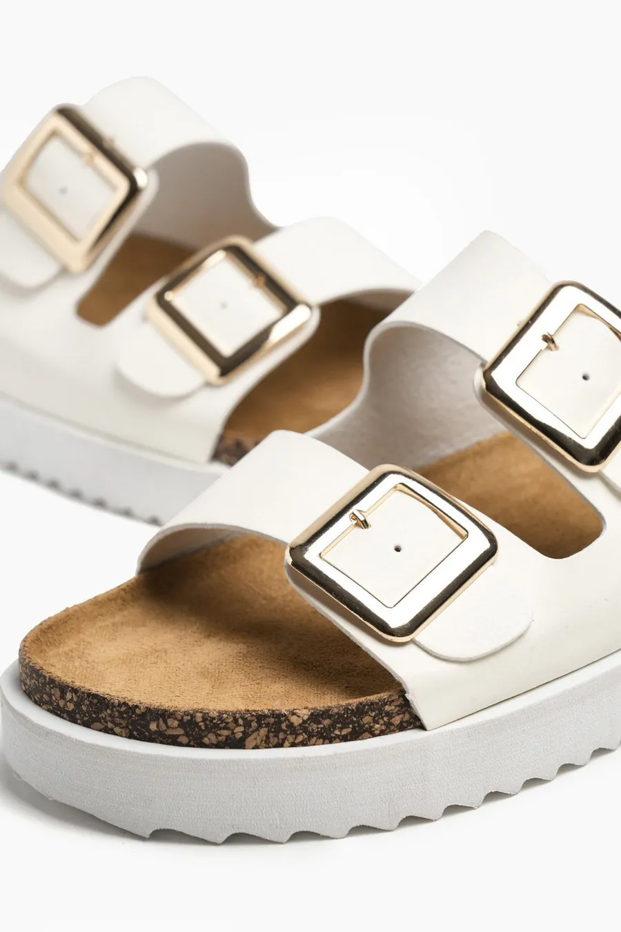 Chinelos plataforma Double Buckle em poliéster · Senhora · Branco