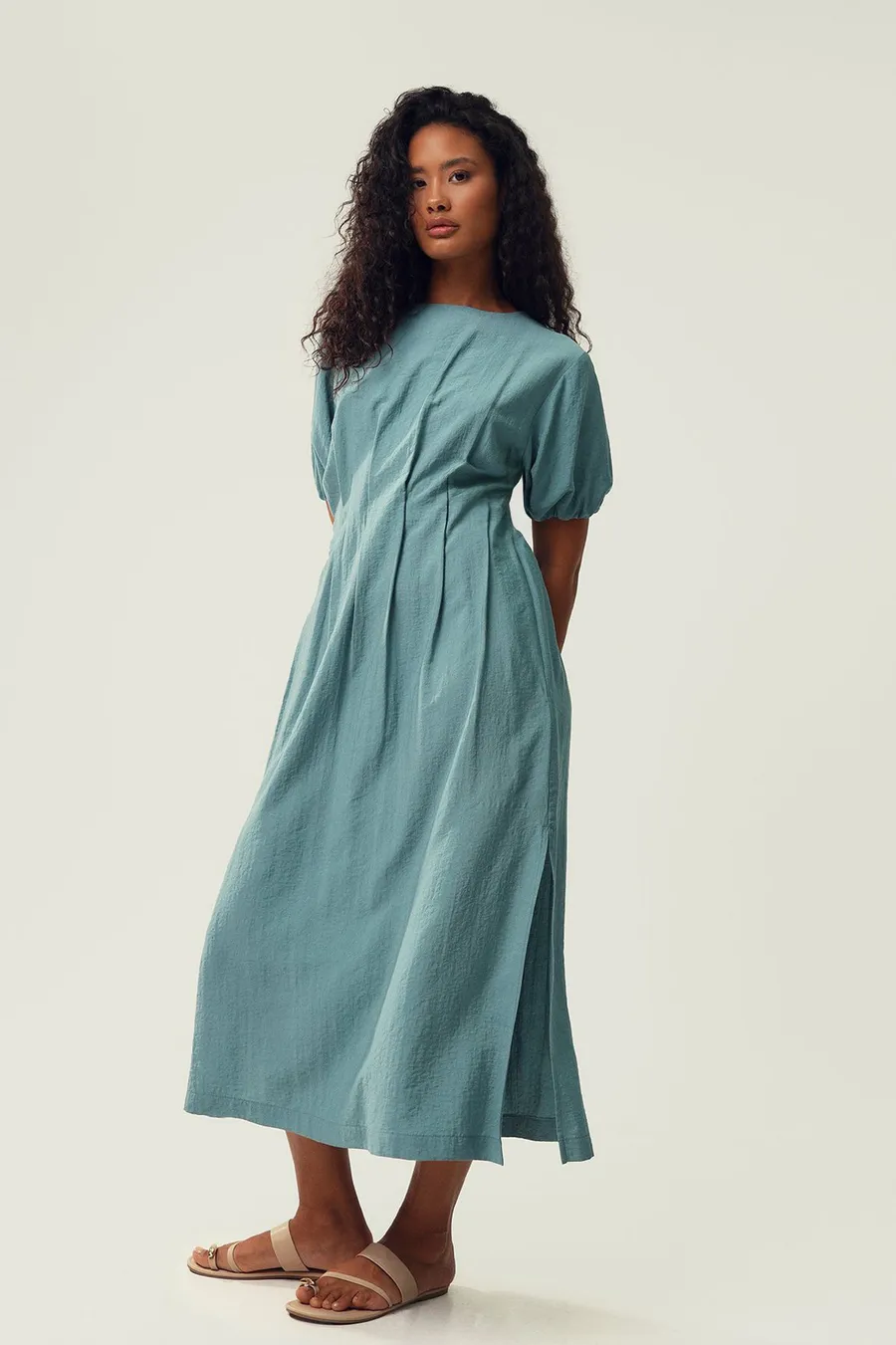 Vestido boca de sino Fit · Senhora · Verde Azulado