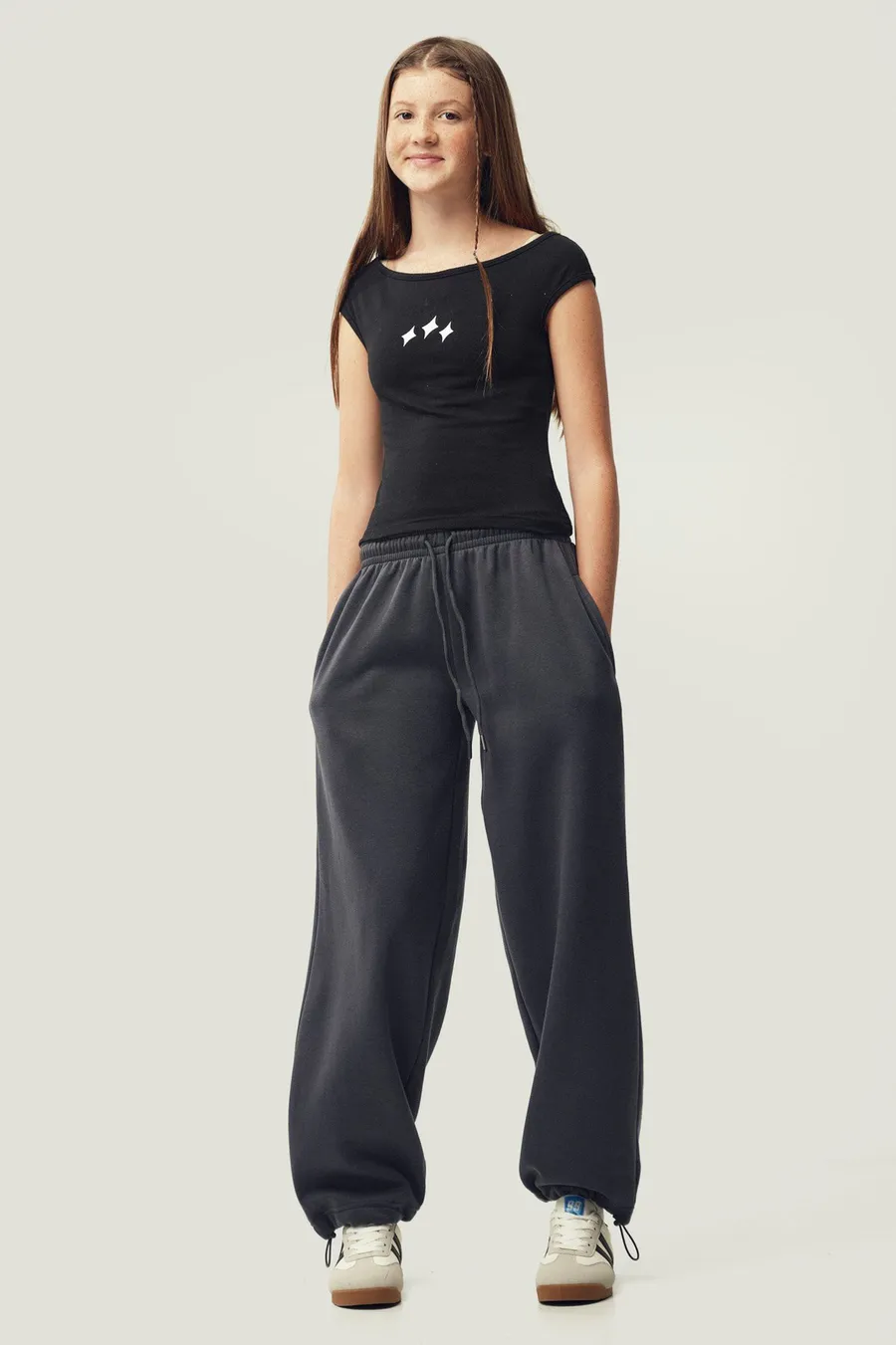 Calças jogger Baggy Boyfriend · Menina · Creme