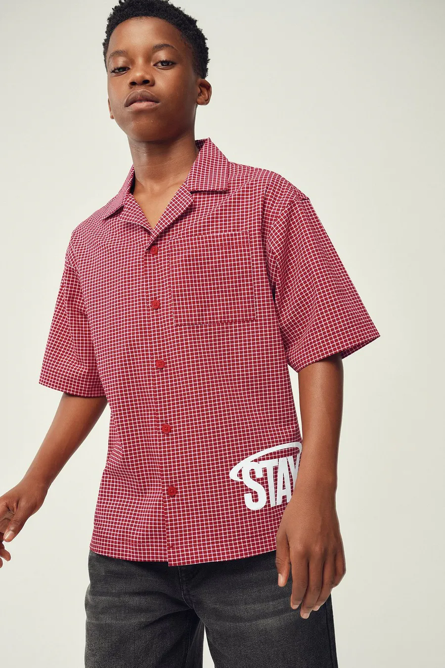 Camisa xadrez em algodão · Menino · Vermelho