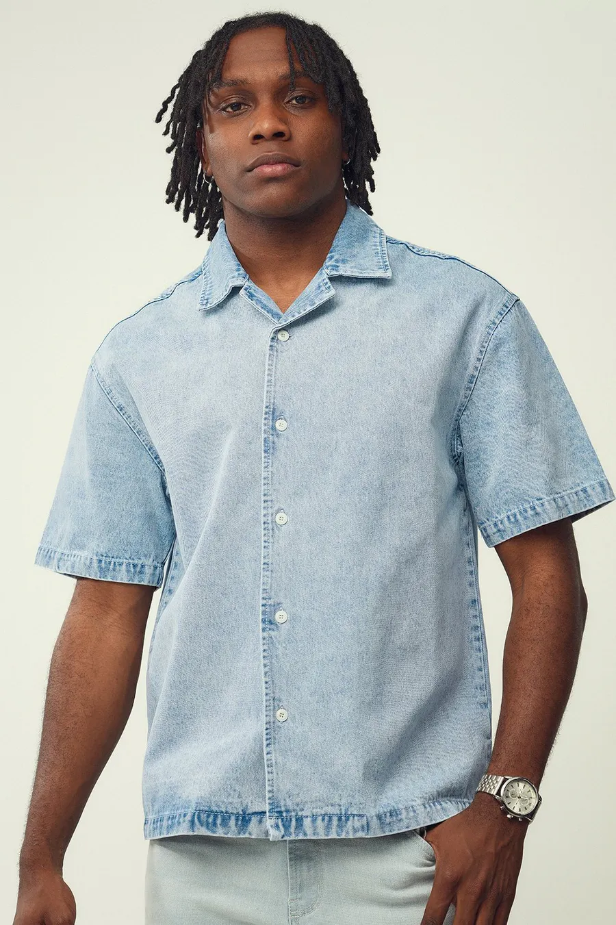 Camisa largo de ganga · Homem · Azul