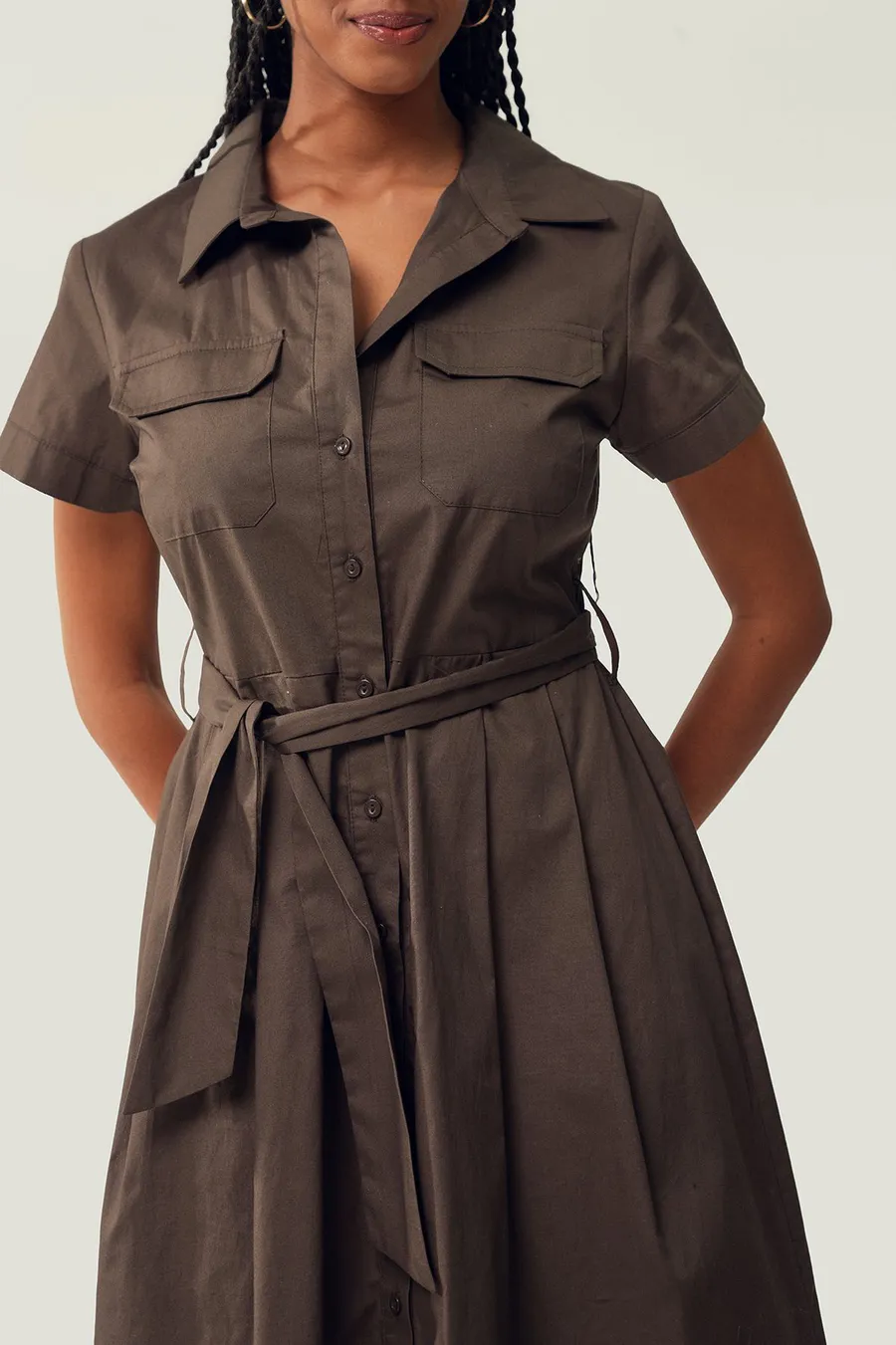 Vestido em algodão · Senhora · Castanho