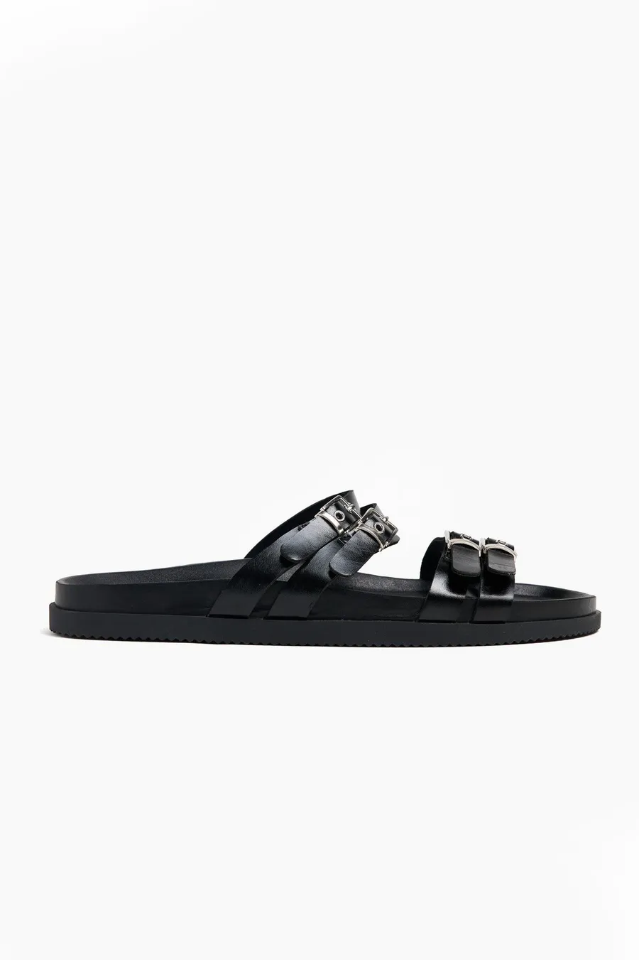 Chinelos Double Buckle em poliuretano · Senhora · Preto