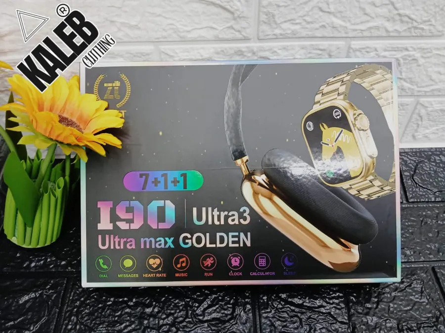 190 Ultra3 Mix Golden Combo Smart Watch Bluetooth Calling HD Touch Screen Full Accessory Unisex Good Quality 