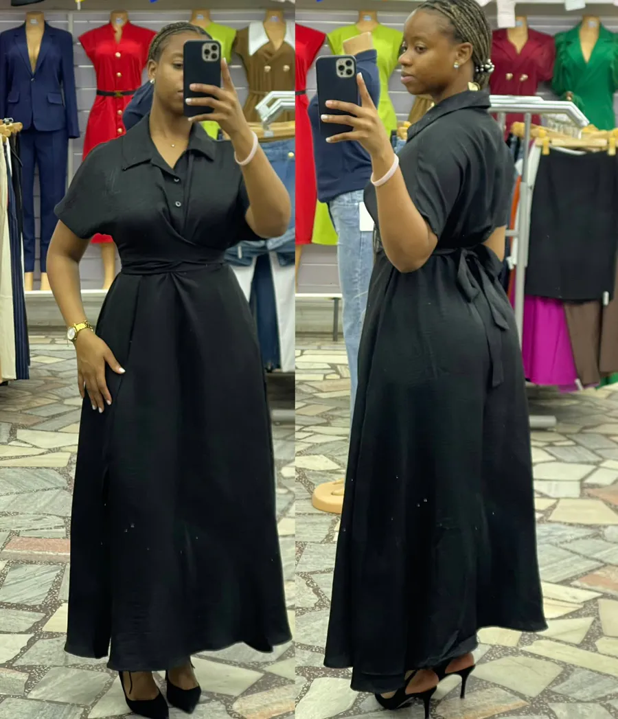 Vestido Longo com Amarração na Cintura e Fenda