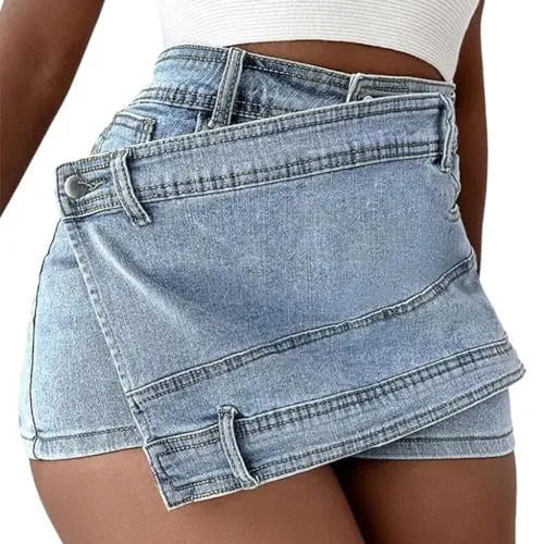 Skort Jeans Feminino Cintura Alta Estilo Coreano