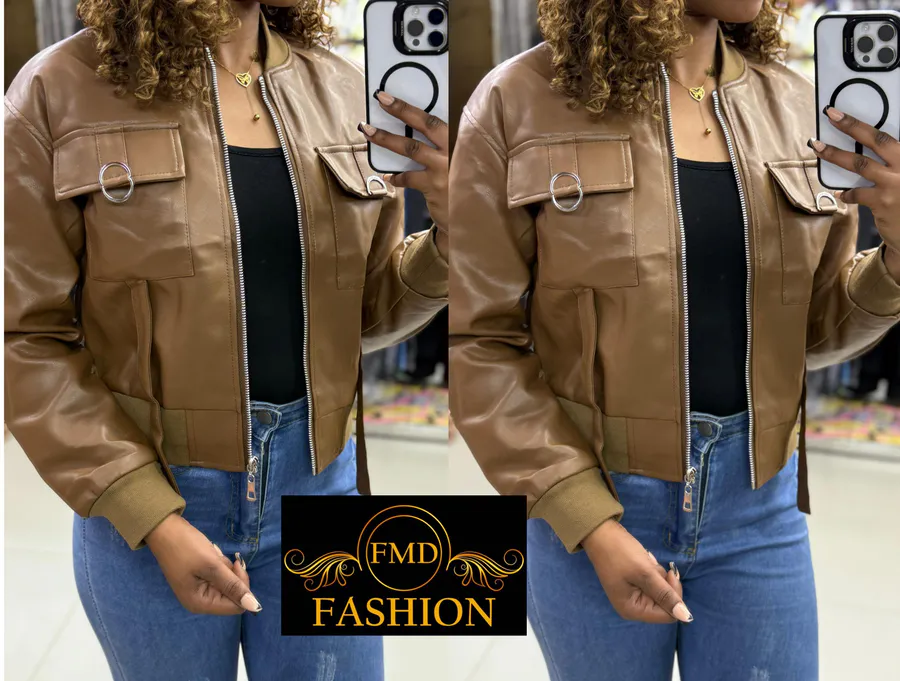 Jaqueta de Couro Feminina Estilo Militar - Edição Especial · Castanho