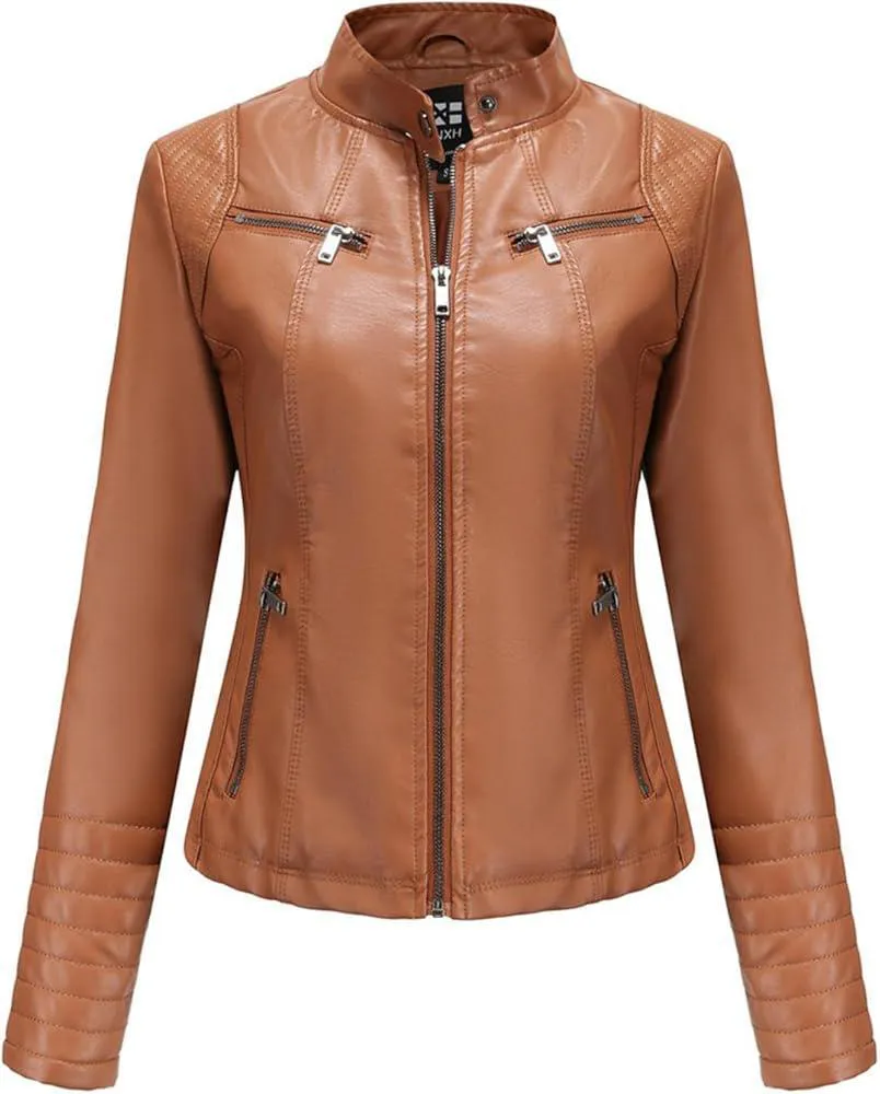 Jaqueta Feminina Punk Street Couro Outono/Inverno · Caqui