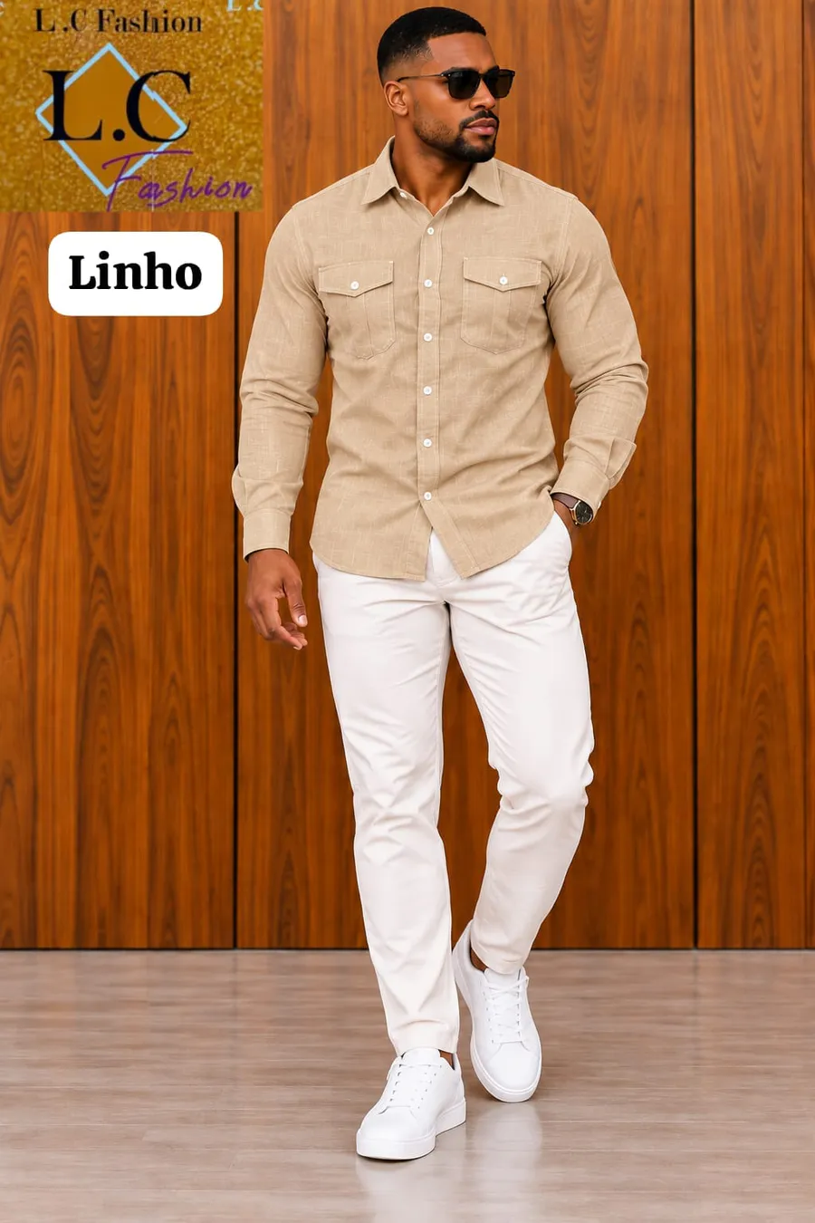 Camisa de Linho com Bolsos Frontais
