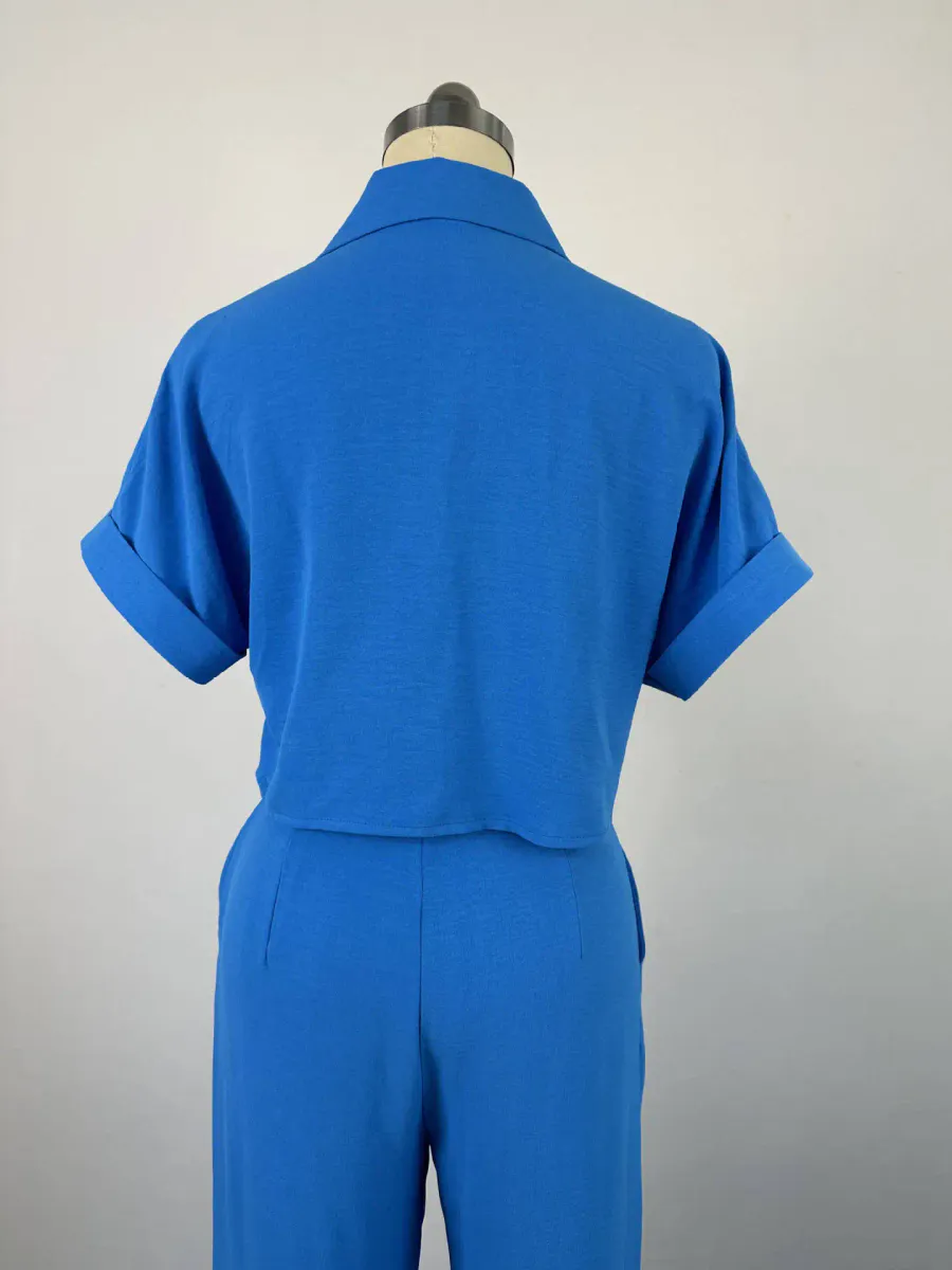 Conjunto Elegante Multicolor Manga Curta Calça Ampla