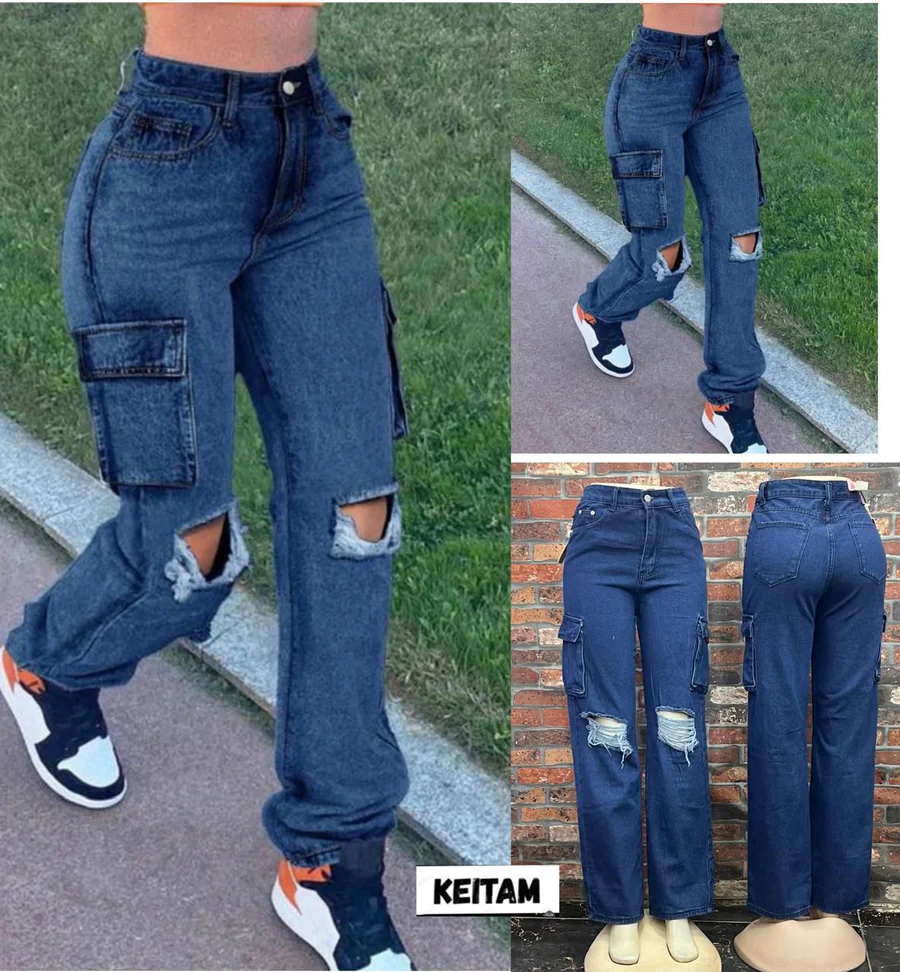 Calça Jeans Cargo Larga Boyfriend 