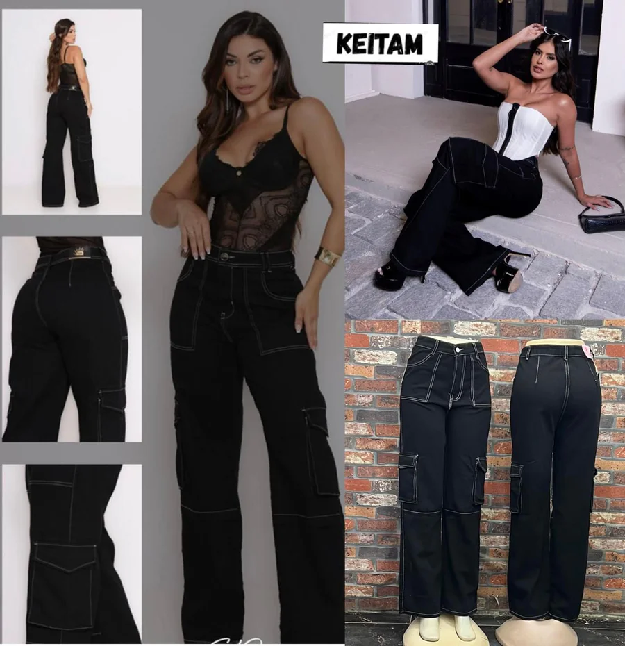 Calça Jeans Cargo Larga Boyfriend 
