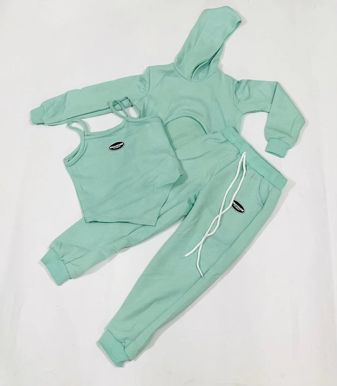 Conjunto Hoodie Casual com Colete e Calça Jogger para Meninas Tween · Verde