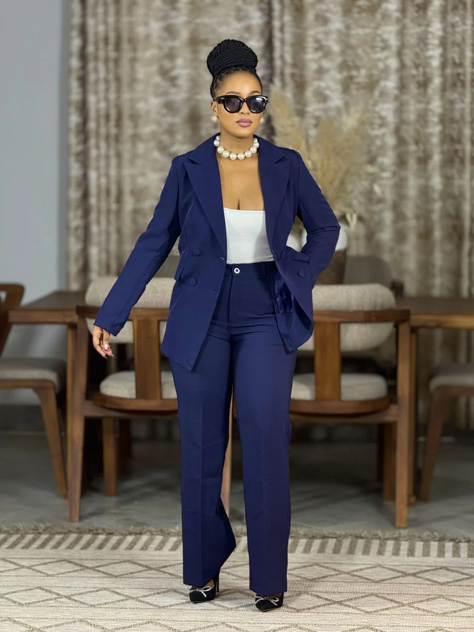 Terno Feminino - Calça e Casaco Azul Escuro 