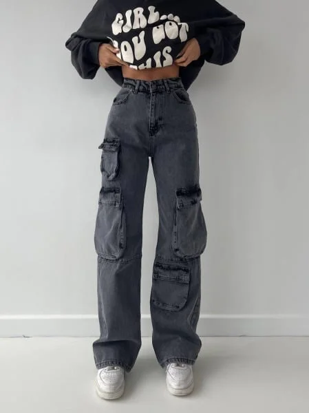 Calça Jeans Cargo Larga Boyfriend 
