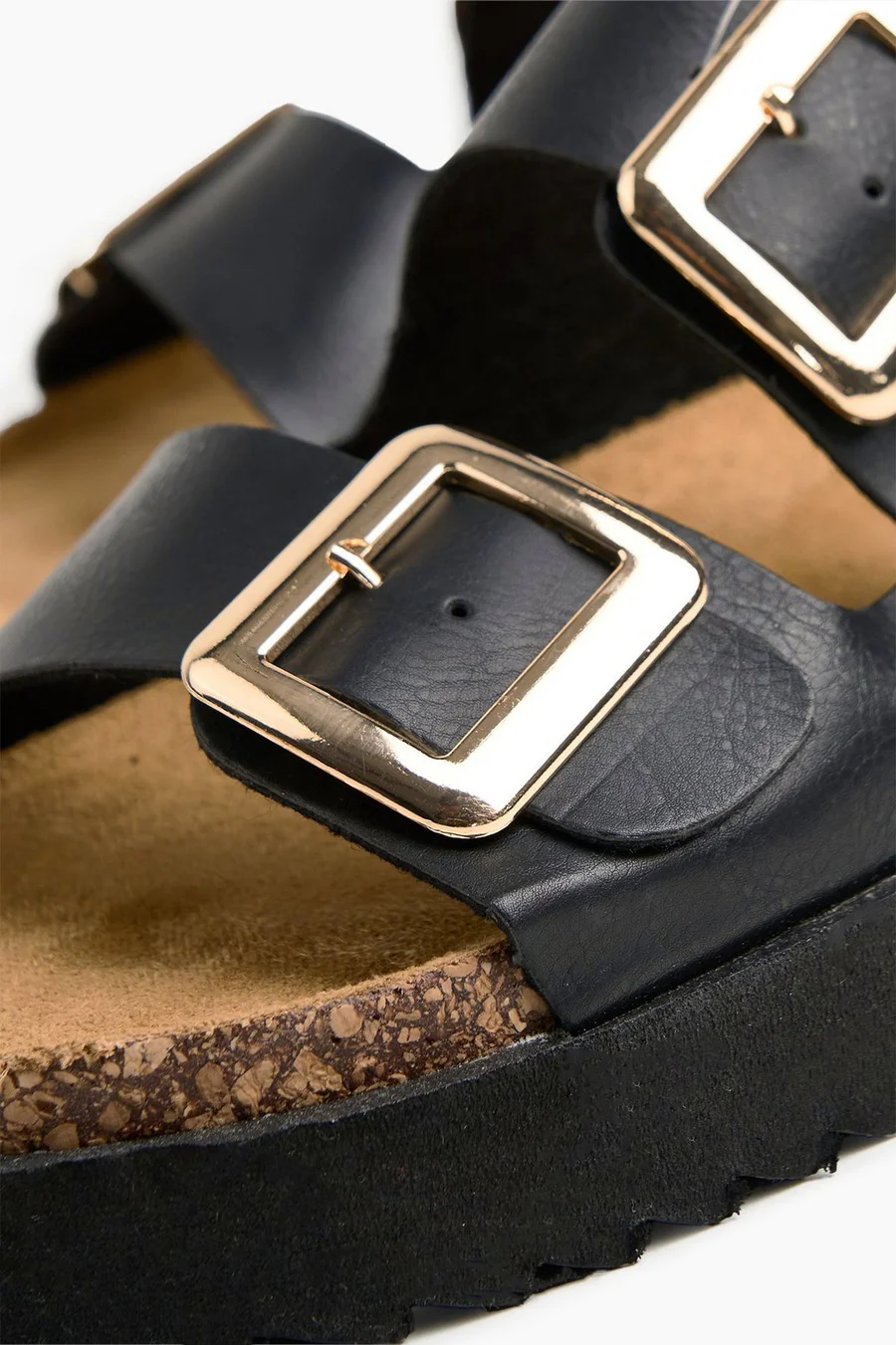 Chinelos plataforma Double Buckle em poliuretano · Senhora · Preto