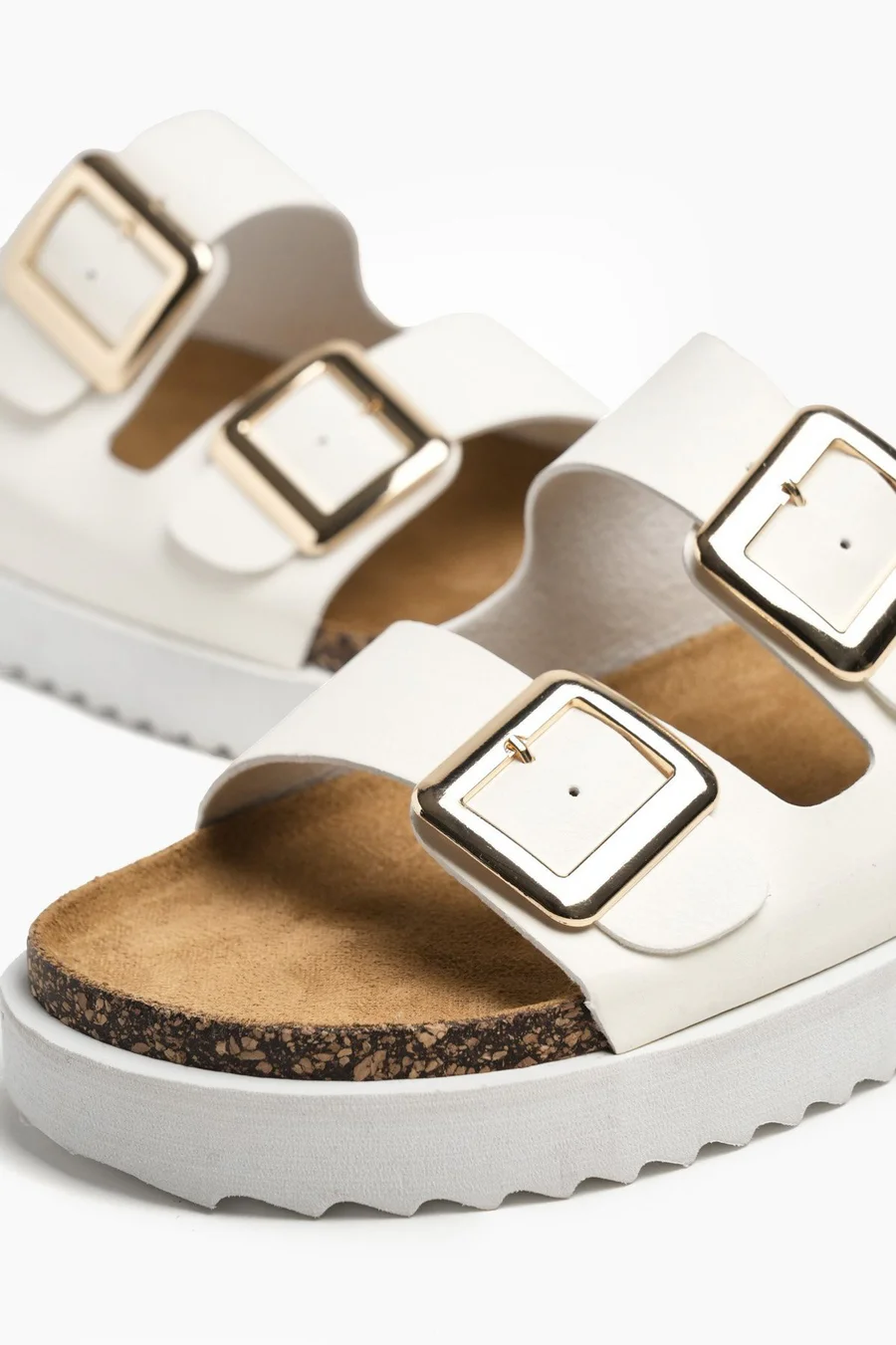 Chinelos plataforma Double Buckle em poliéster · Senhora · Branco
