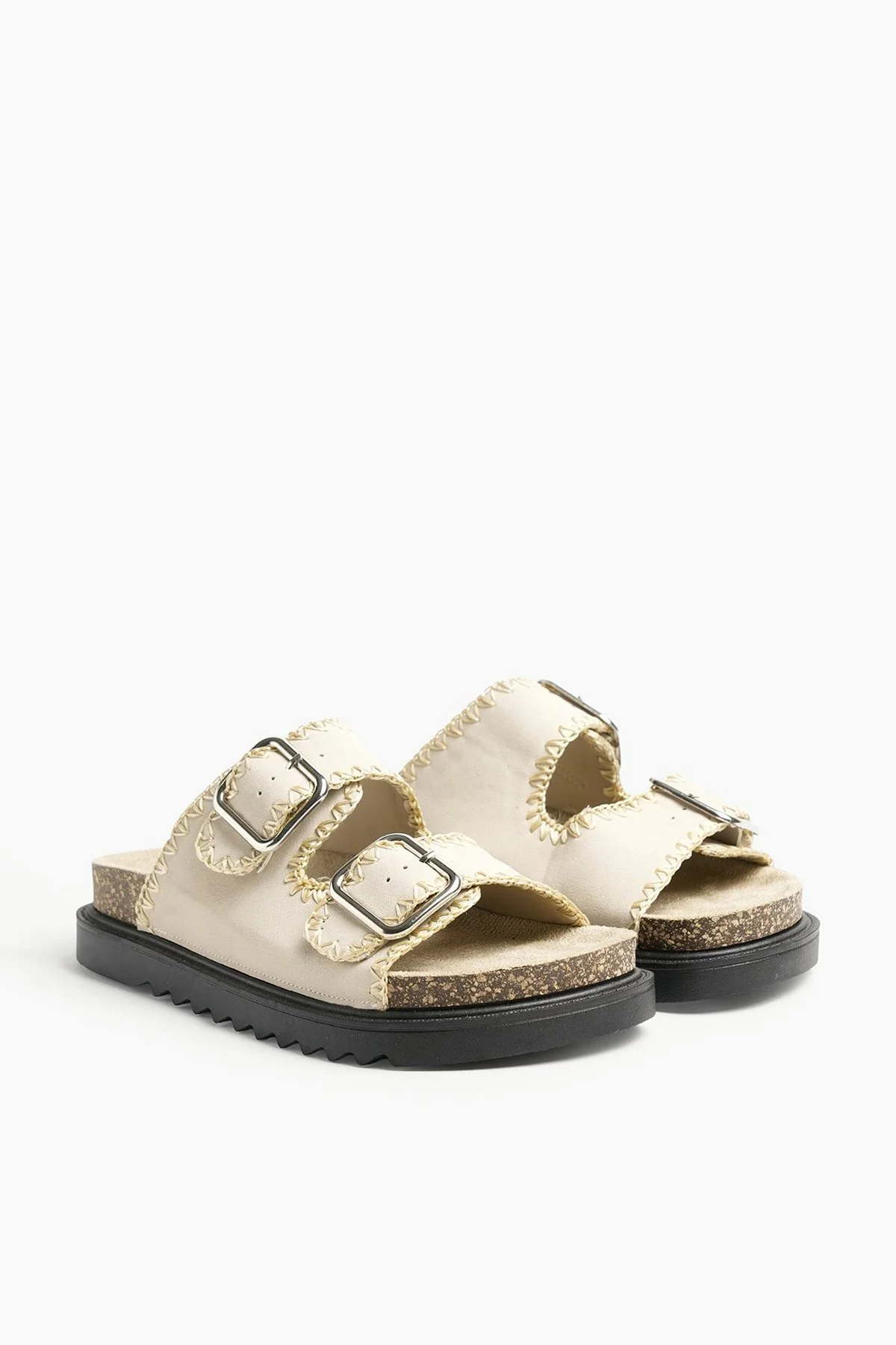 Chinelos Double Buckle em poliéster · Senhora · Creme