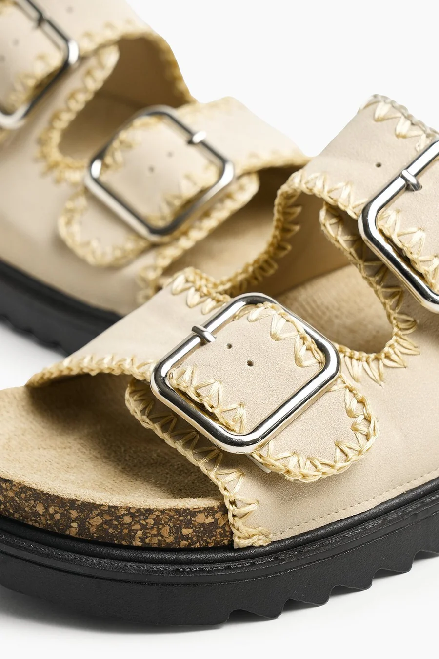 Chinelos Double Buckle em poliéster · Senhora · Creme