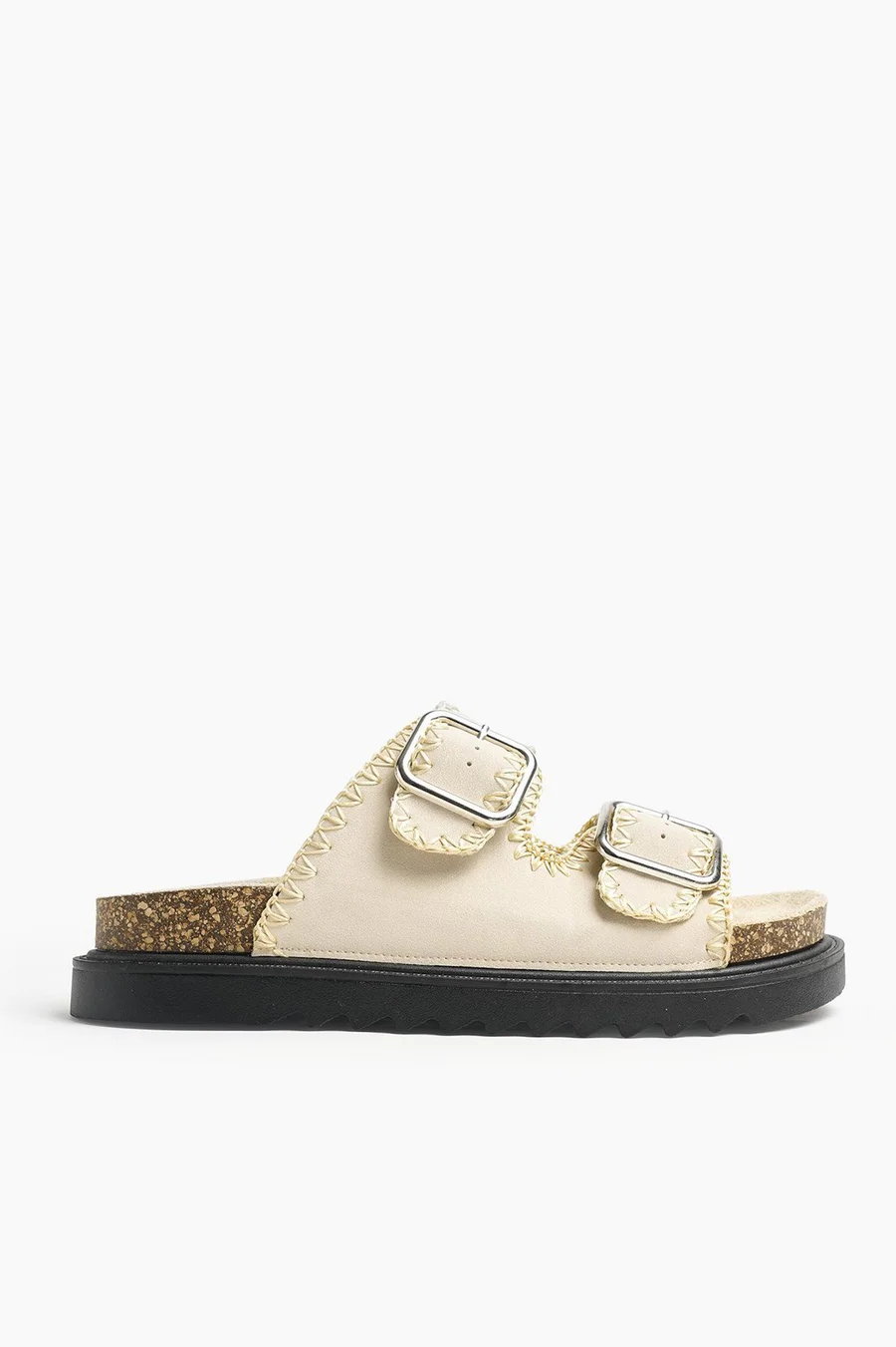 Chinelos Double Buckle em poliéster · Senhora · Creme