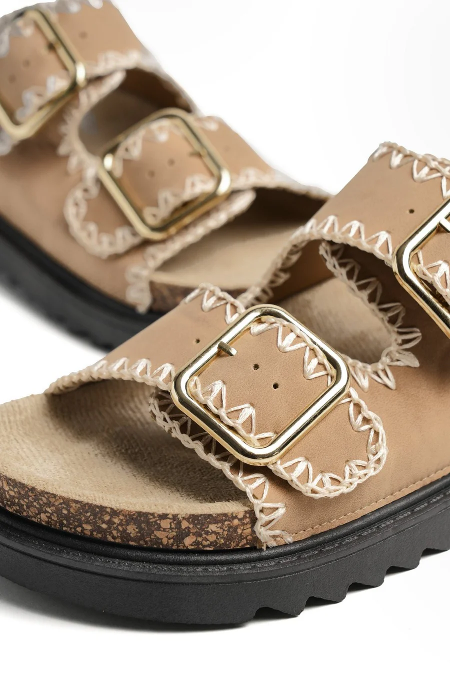 Chinelos Double Buckle em poliéster · Senhora · Caqui