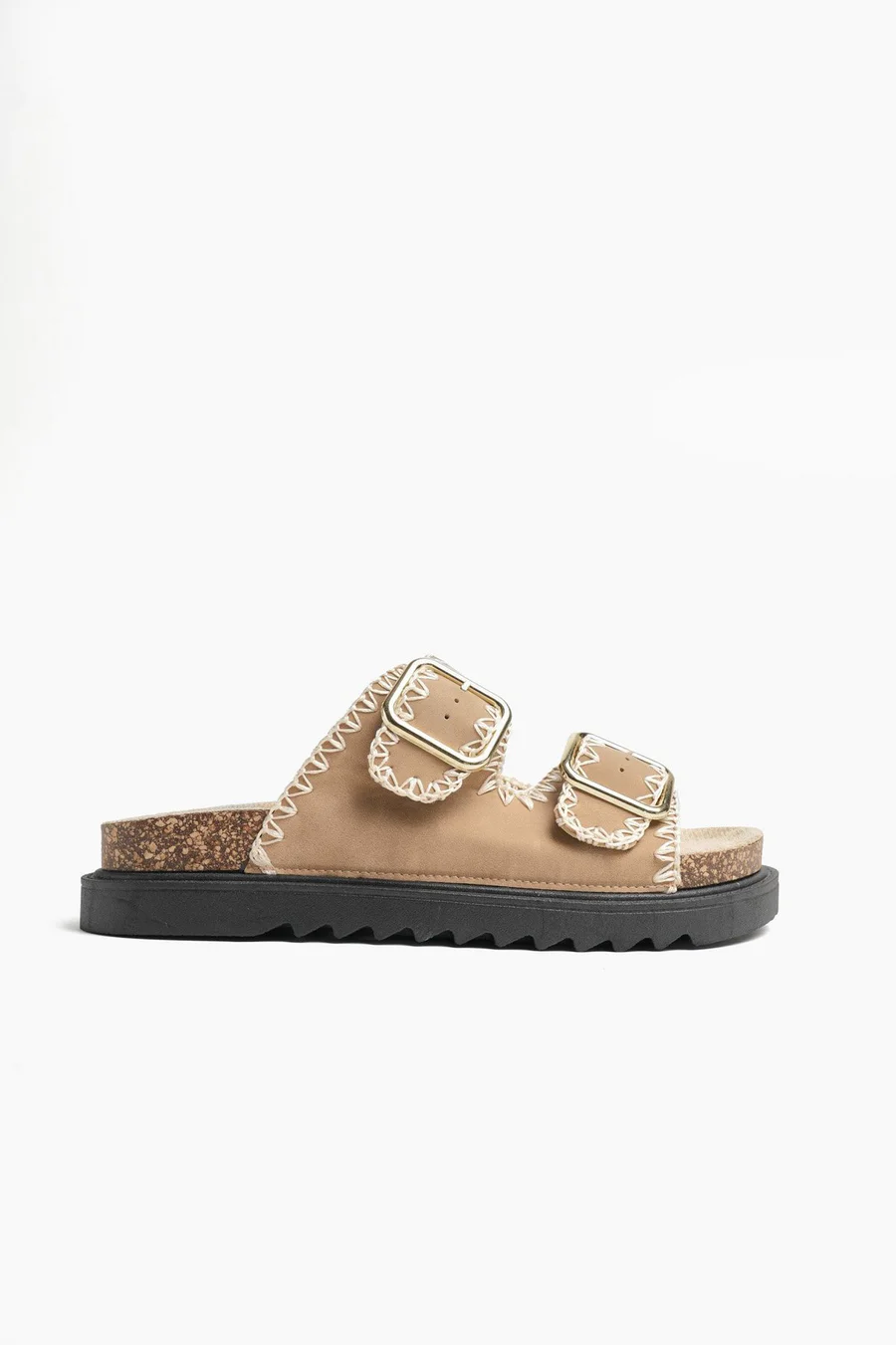 Chinelos Double Buckle em poliéster · Senhora · Caqui
