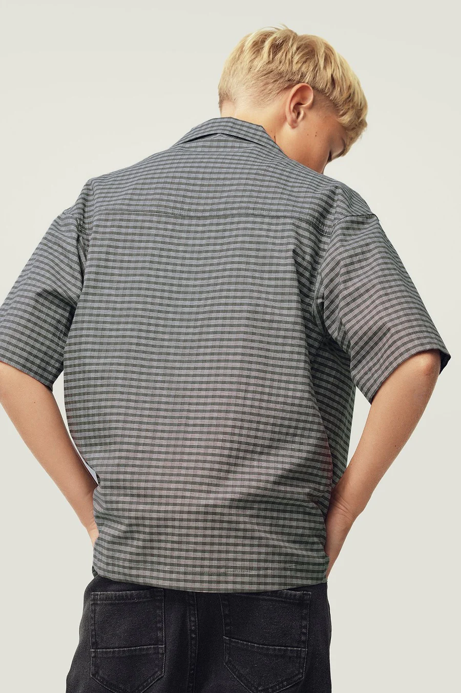 Camisa xadrez em algodão · Menino · Cinzento Escuro