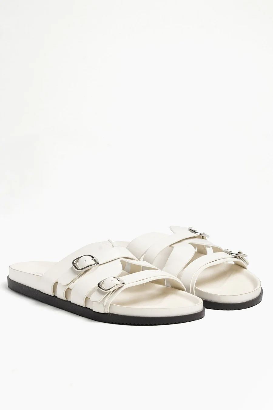 Chinelos Double Buckle em poliéster · Senhora · Branco Sujo