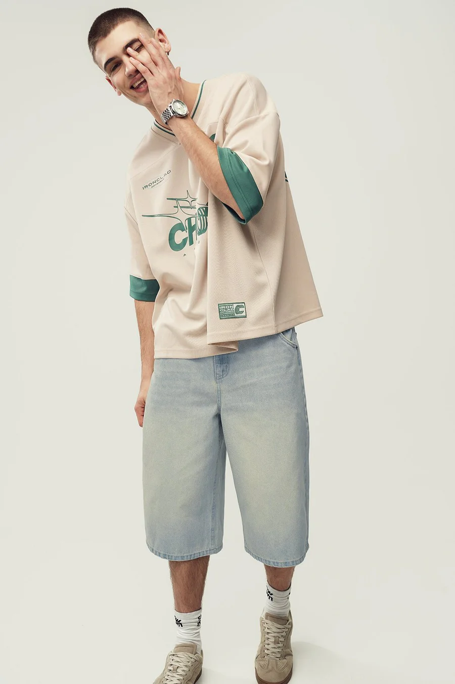 Peça Super Baggy Bermuda · Homem · Azul · Modelo 3