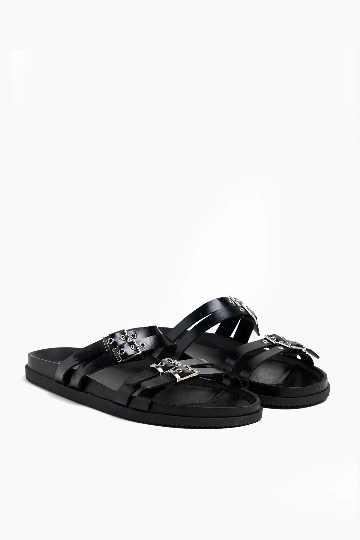 Chinelos Double Buckle em poliuretano · Senhora · Preto