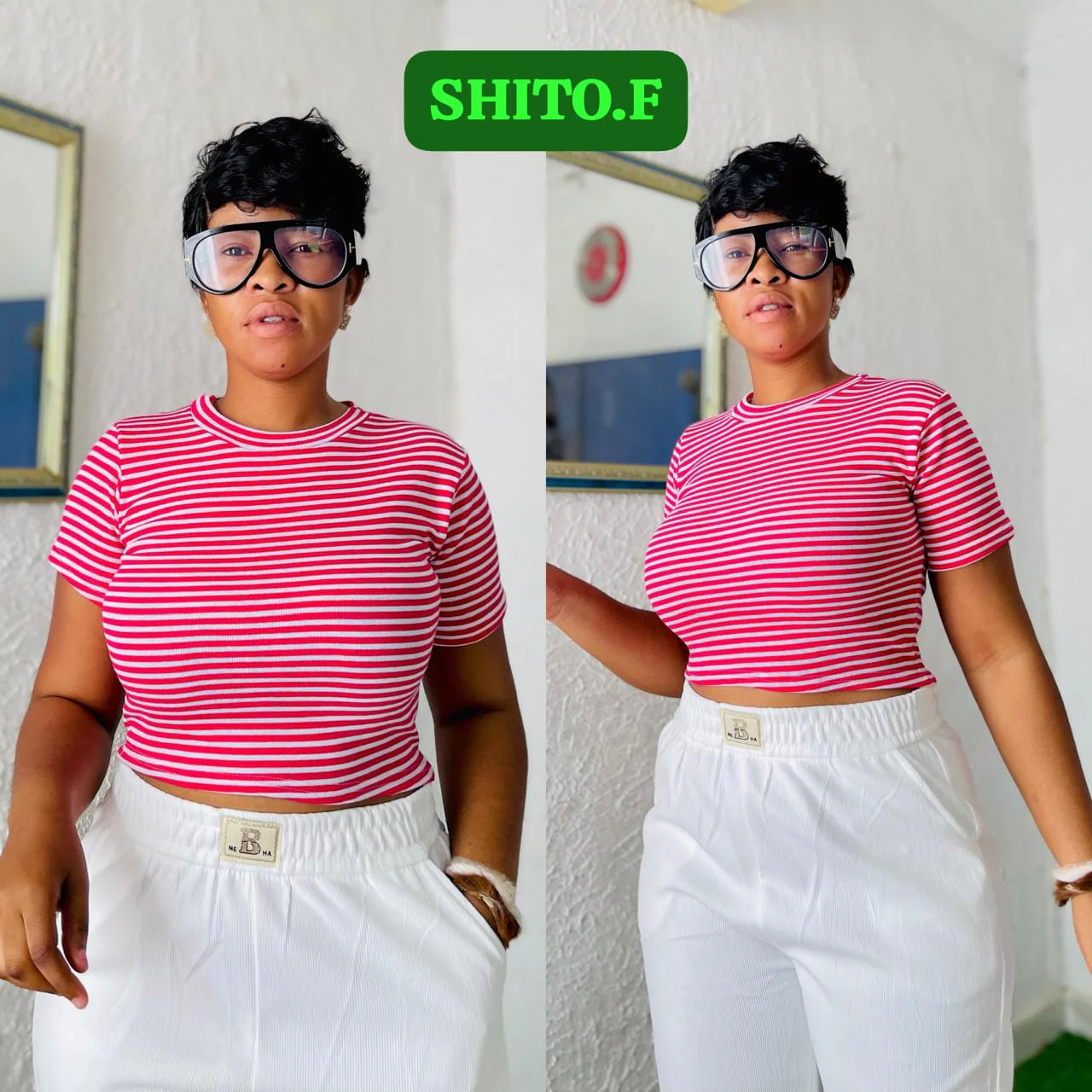 Camiseta Feminina Listrada Premium · Vermelho / Branco