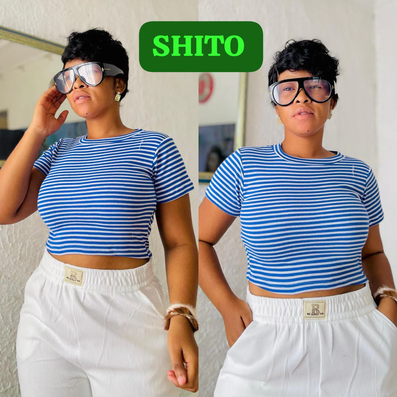 Camiseta Feminina Listrada Premium · Azul /Branco