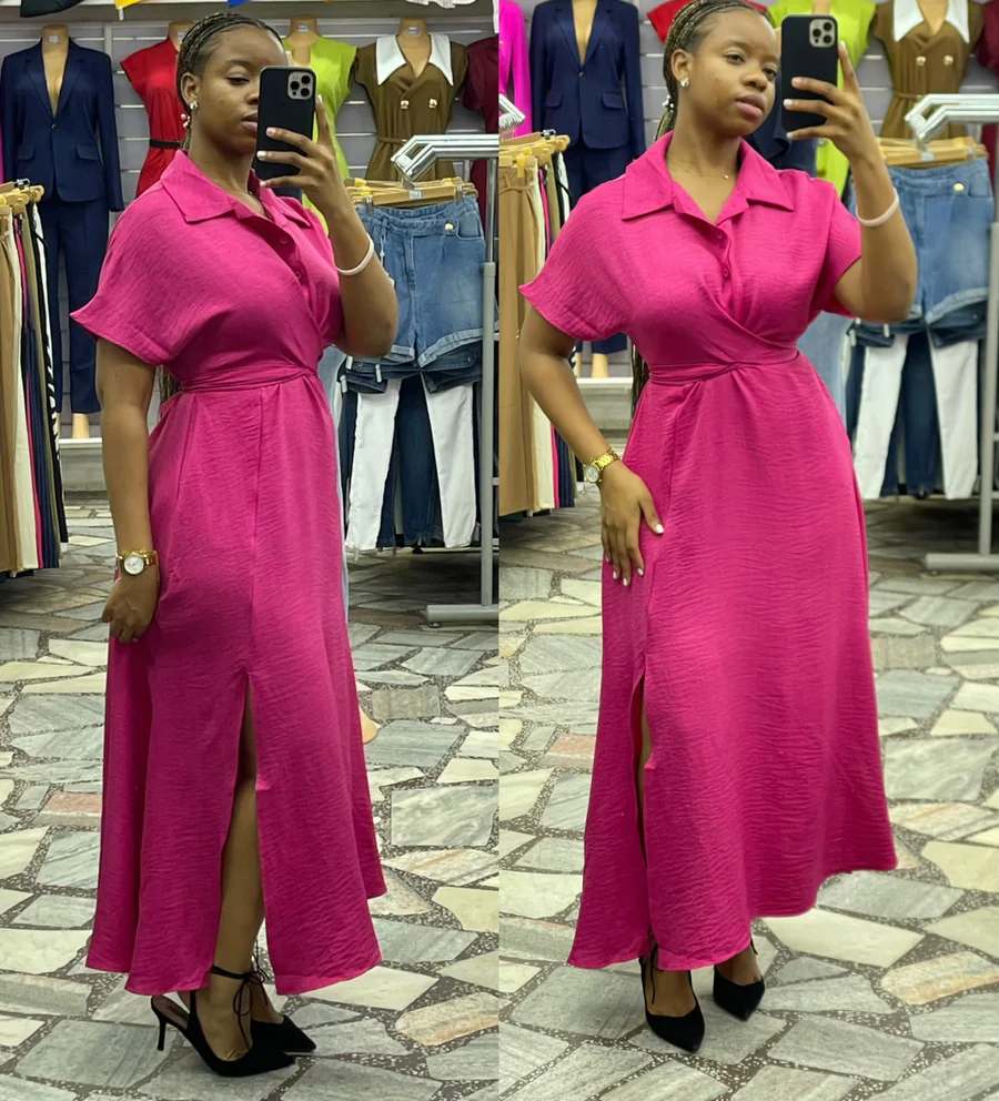 Vestido Longo com Amarração na Cintura e Fenda