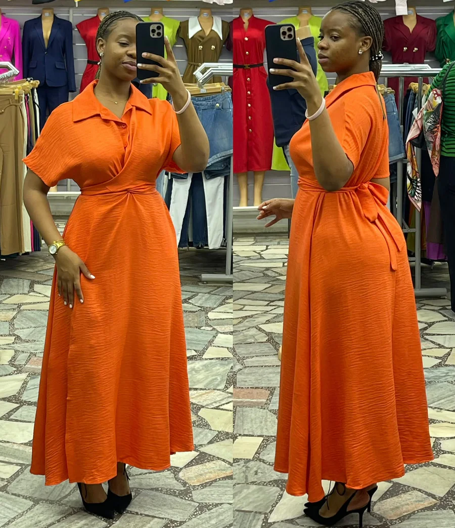 Vestido Longo com Amarração na Cintura e Fenda
