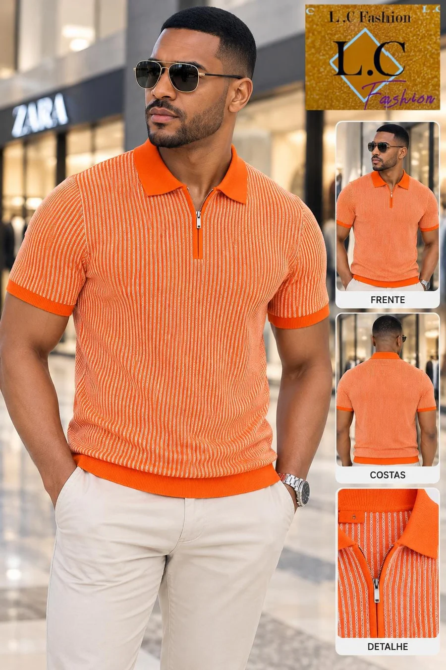 Camisola Polo com Fecho e Listras