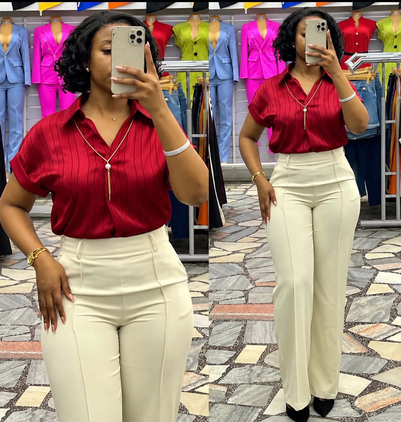 Blusa Feminina Manga Curta Listrada Vermelho