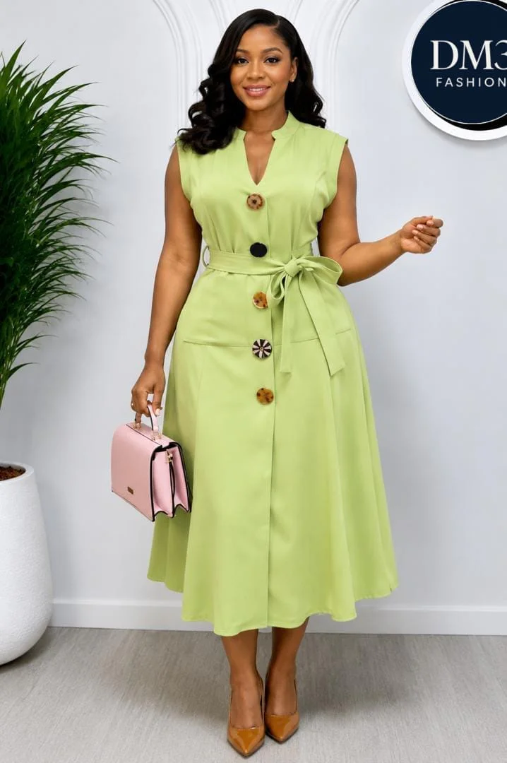 Vestido Midi com Cinto de Amarrar Verde 🟢