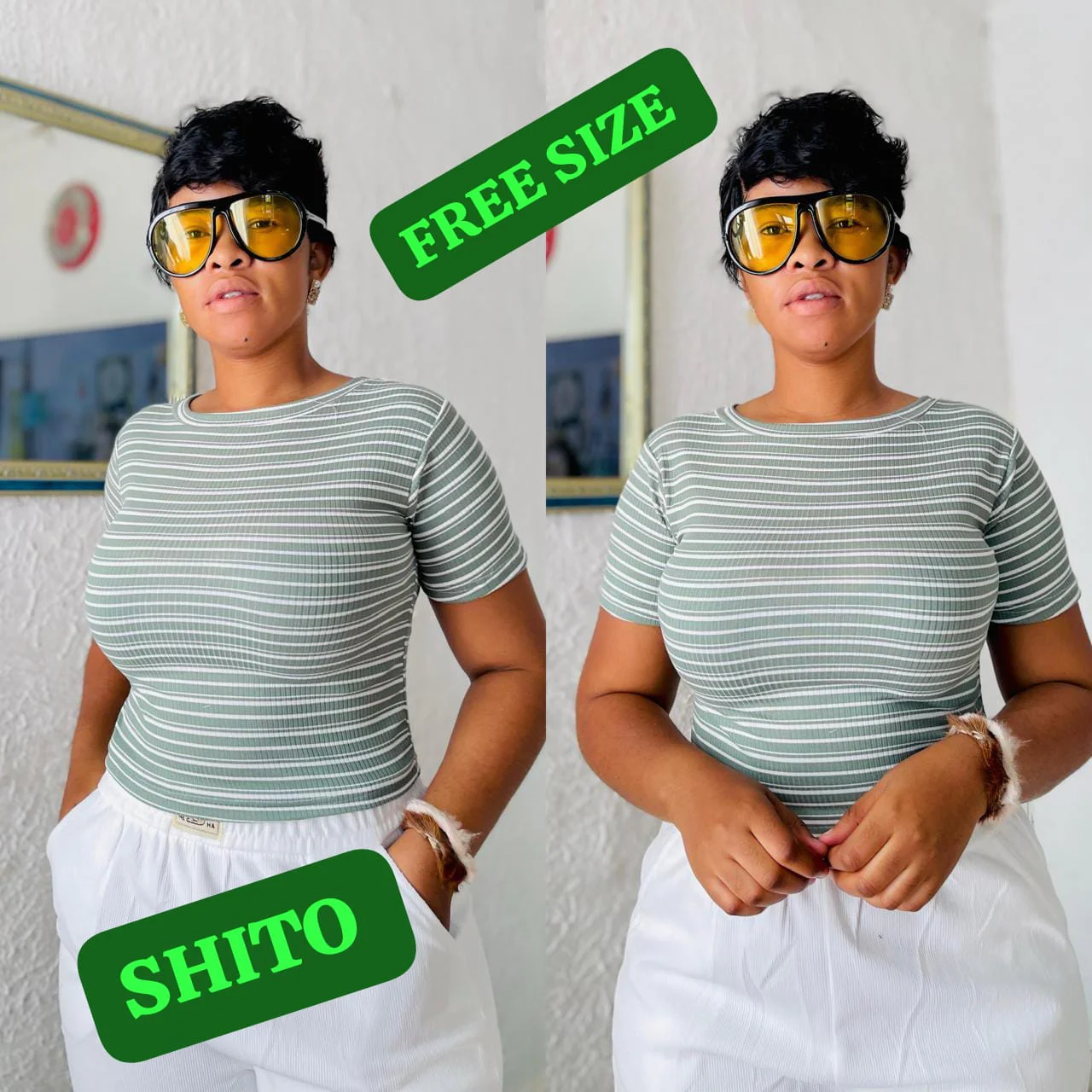 Camiseta Feminina Listrada Premium · Branco / Creme
