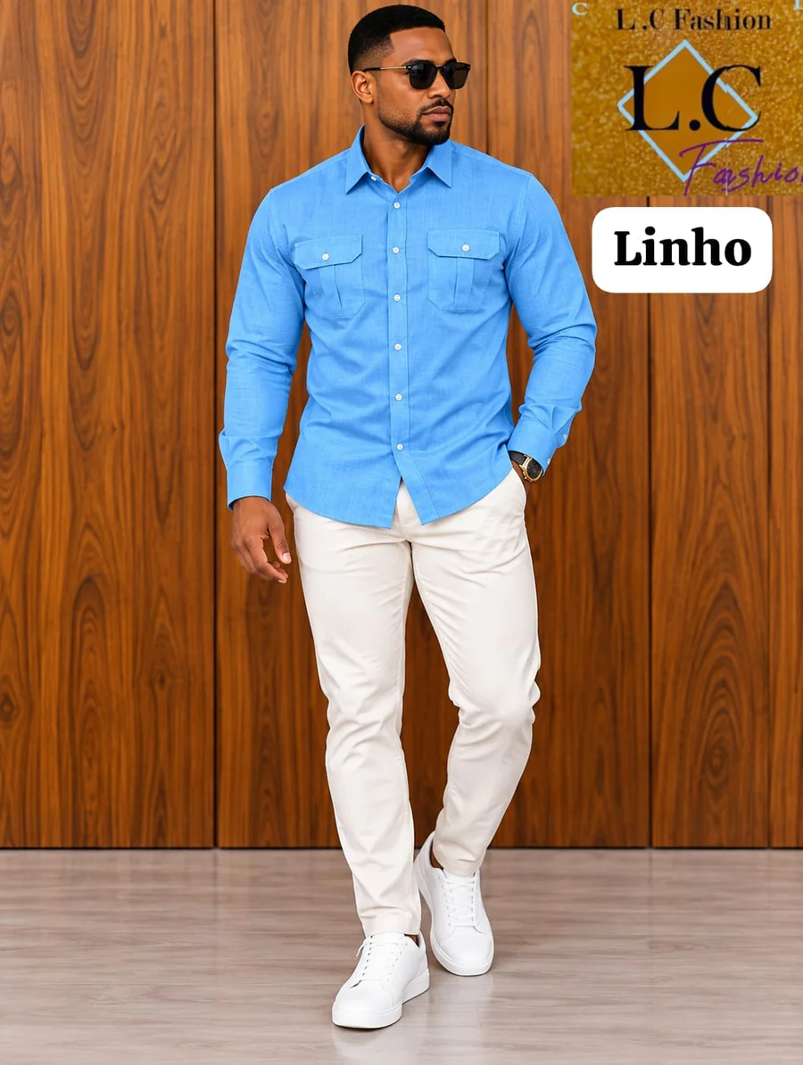 Camisa de Linho com Bolsos Frontais
