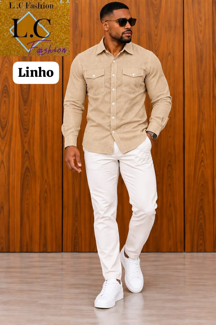 Camisa de Linho com Bolsos Frontais